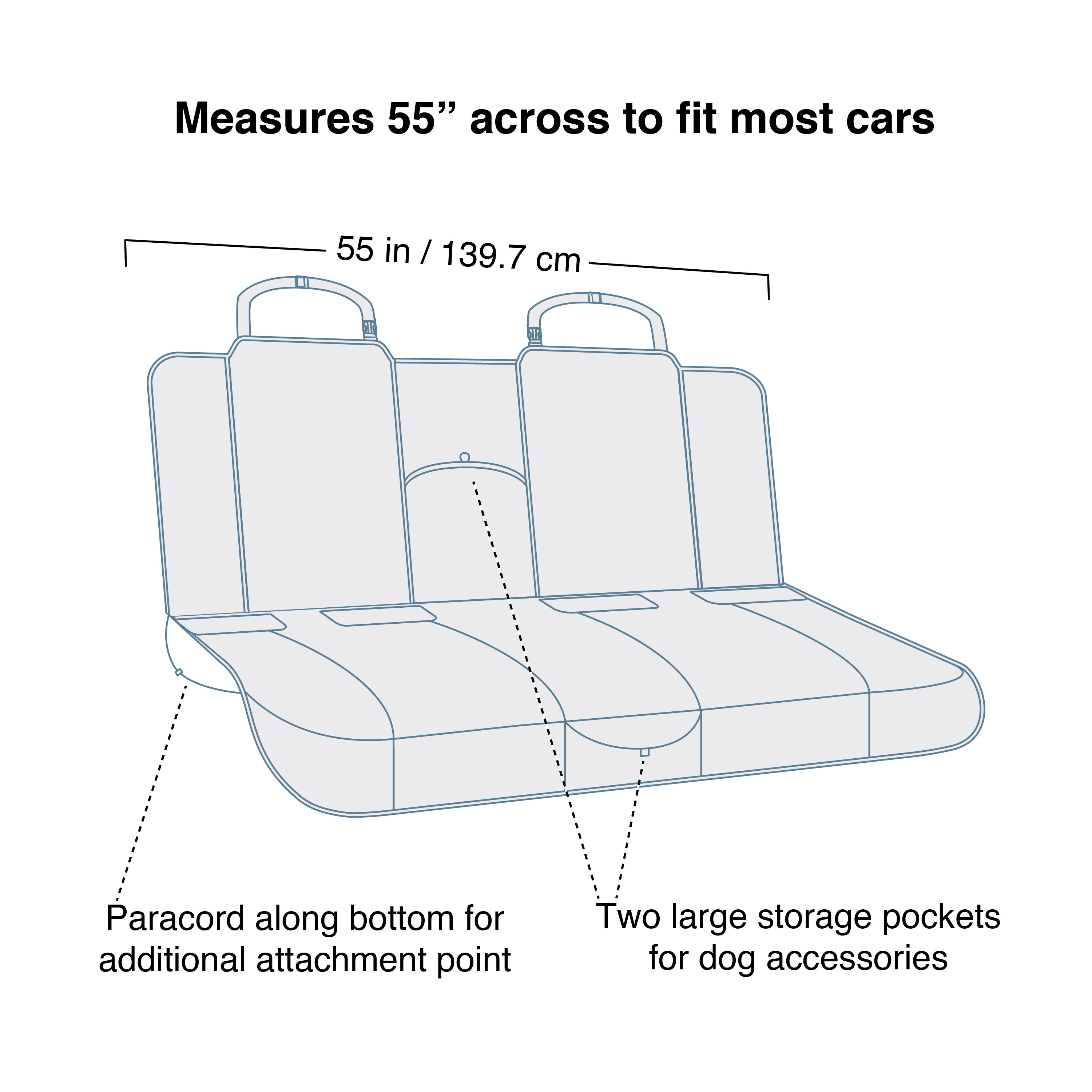 Kurgo HEATHER Bench Seat Cover védő üléshuzat kutyáknak, hátsó ülésre - SÖTÉTSZÜRKE